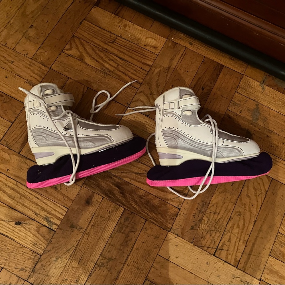 White Ice Skates with Pink Guards